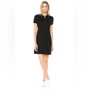 Adorable Lacoste Black Cotton Polo Collar Dress - Size 8
